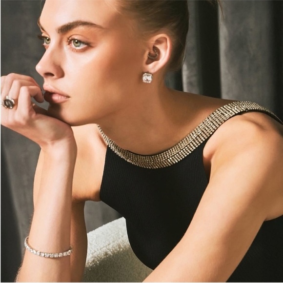 New Endless Rose Jewel Trim Mini Knit Dress Elegant Open Black Sleeveless Sz M - Picture 2 of 15